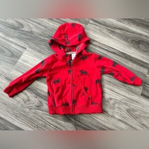 Red Toddler Hooded Zip-Up Sweatshirt with Moose Print